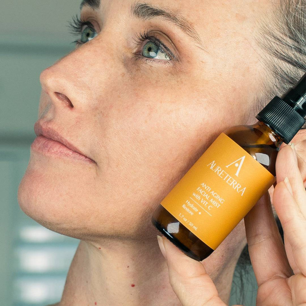 Aureterra Vitamin C Facial Mist – antioxidant-rich, pH-balancing hydrosol for luminous, youthful skin