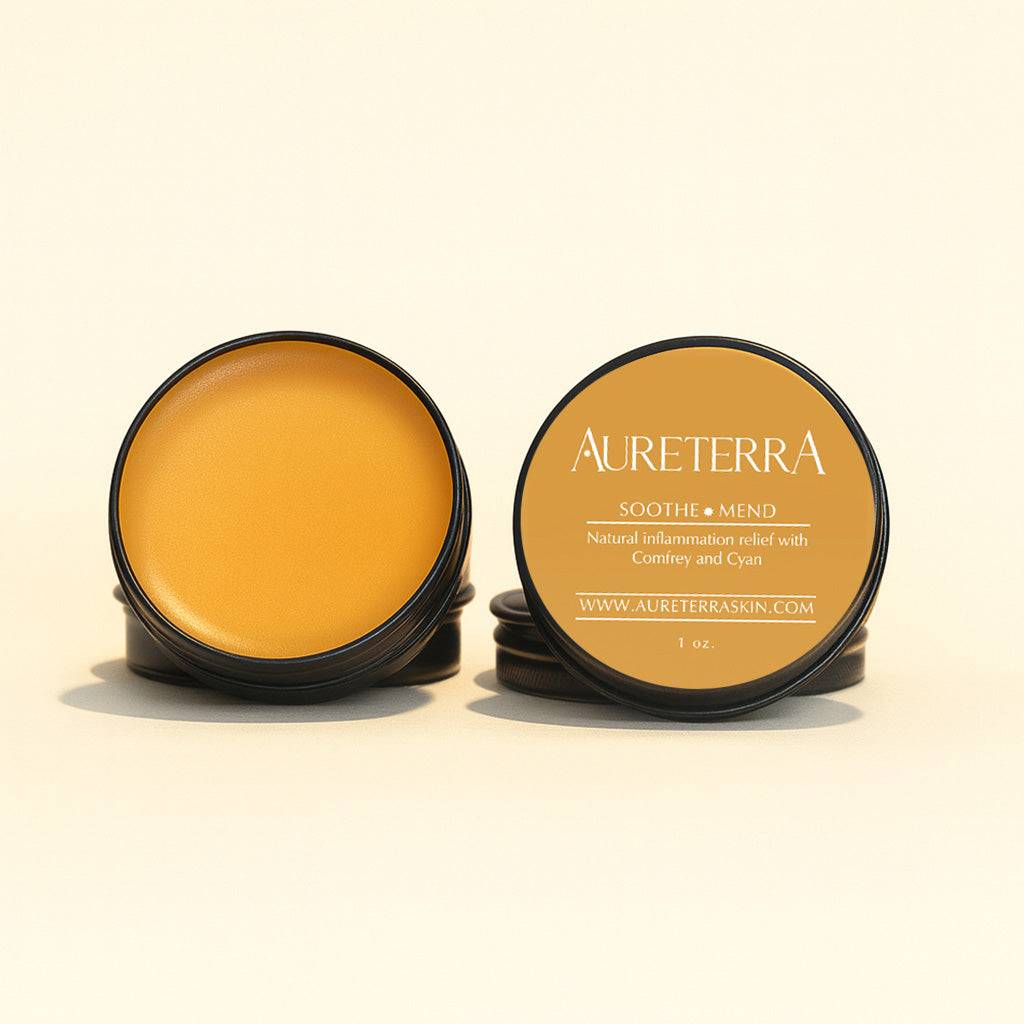 1 oz metal tin with orange salve for natural inflammation relief containing comfrey and cayenne