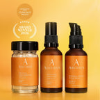 Award winning trio of polish, anti aging facial mist, and botanical peptide repair cream